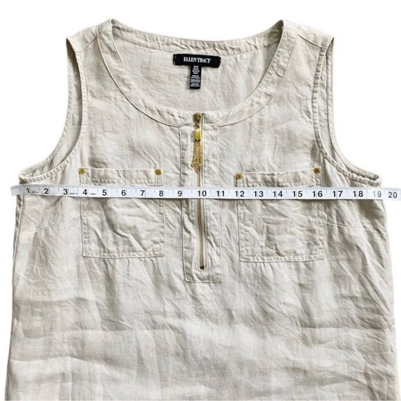 Ellen Tracy Linen Tan & Cream Pin Stripe Sleeveless Top w/ Gold Hardware Medium - Picture 8 of 12